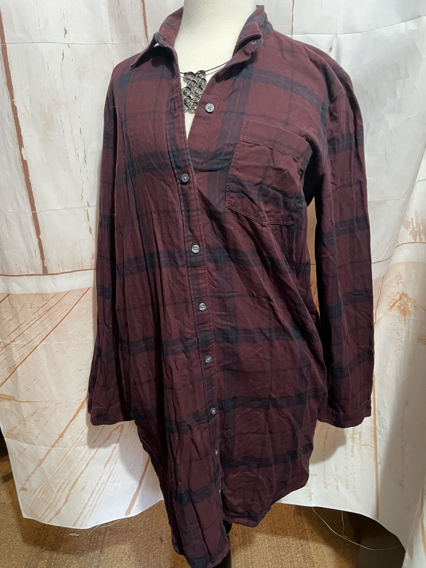 Abercrombie And Fitch Long Burgundy Plaid Shirt /pajamas 👚 Size Large 