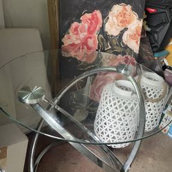 Glass Table With Silver Leg