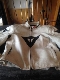 Dainese white leather motorcycle jacket