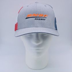 BNSF Railyway Richardson 112PM USA Flag Mesh Back Trucker Hat Snapback Cap 1 SZ Gray Red White Blue