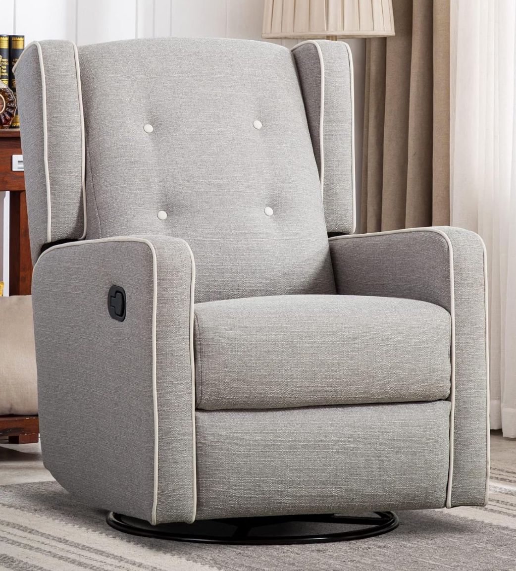 Like New Swivel Rocker Recliner Chair, Rocking Chair Nursery Glider Recliner, Manual Glider Chair for Nursery (Gray)