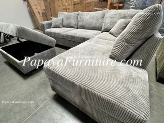 NEW Sectional Sofa and Chaise Set FREE STORAGE OTTOMAN Light Grey Fabric Ashley Style Discount Modern Furniture BIG SALE Ivory Beige Black Many color