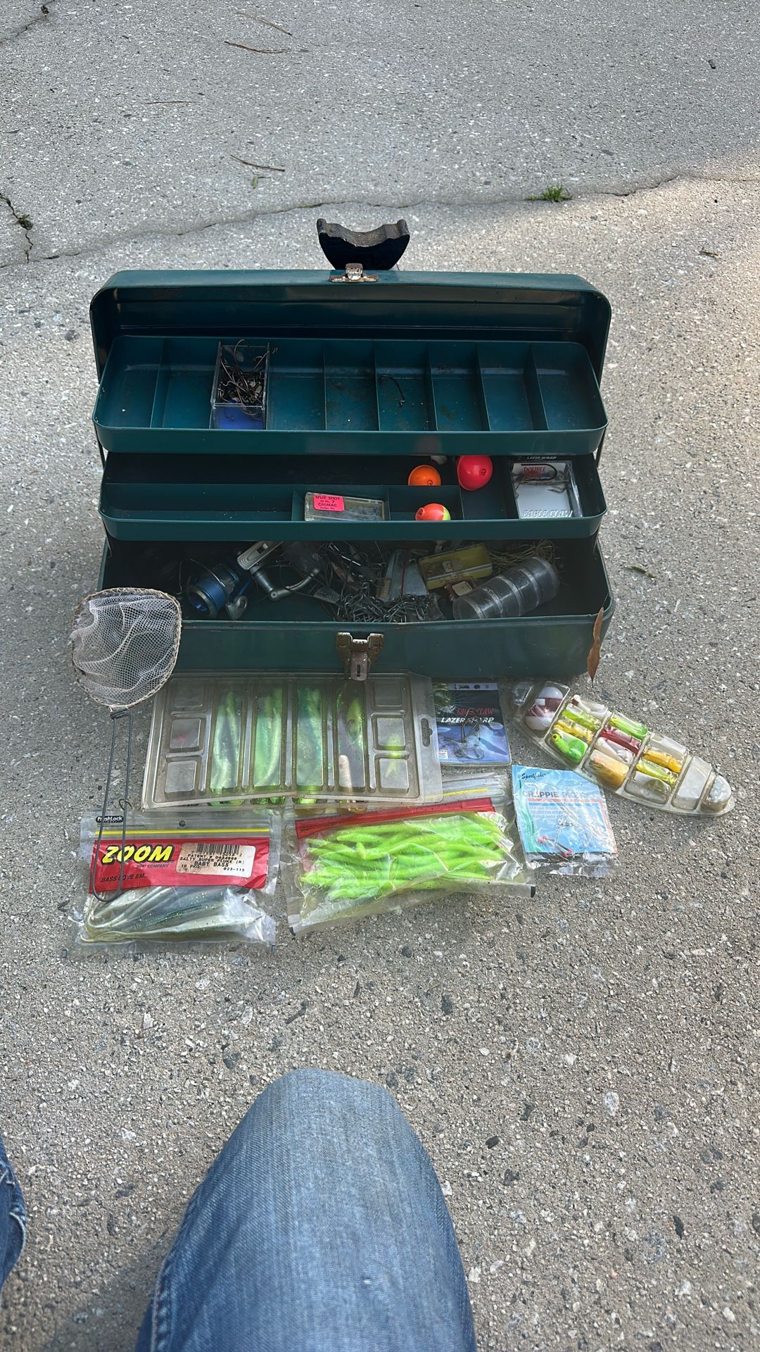 Tool box with miscellaneous fishing lures, etc.
