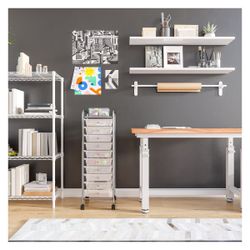 10-Drawer Organizer Rolling Storage Cart with Wheels, Frosted White