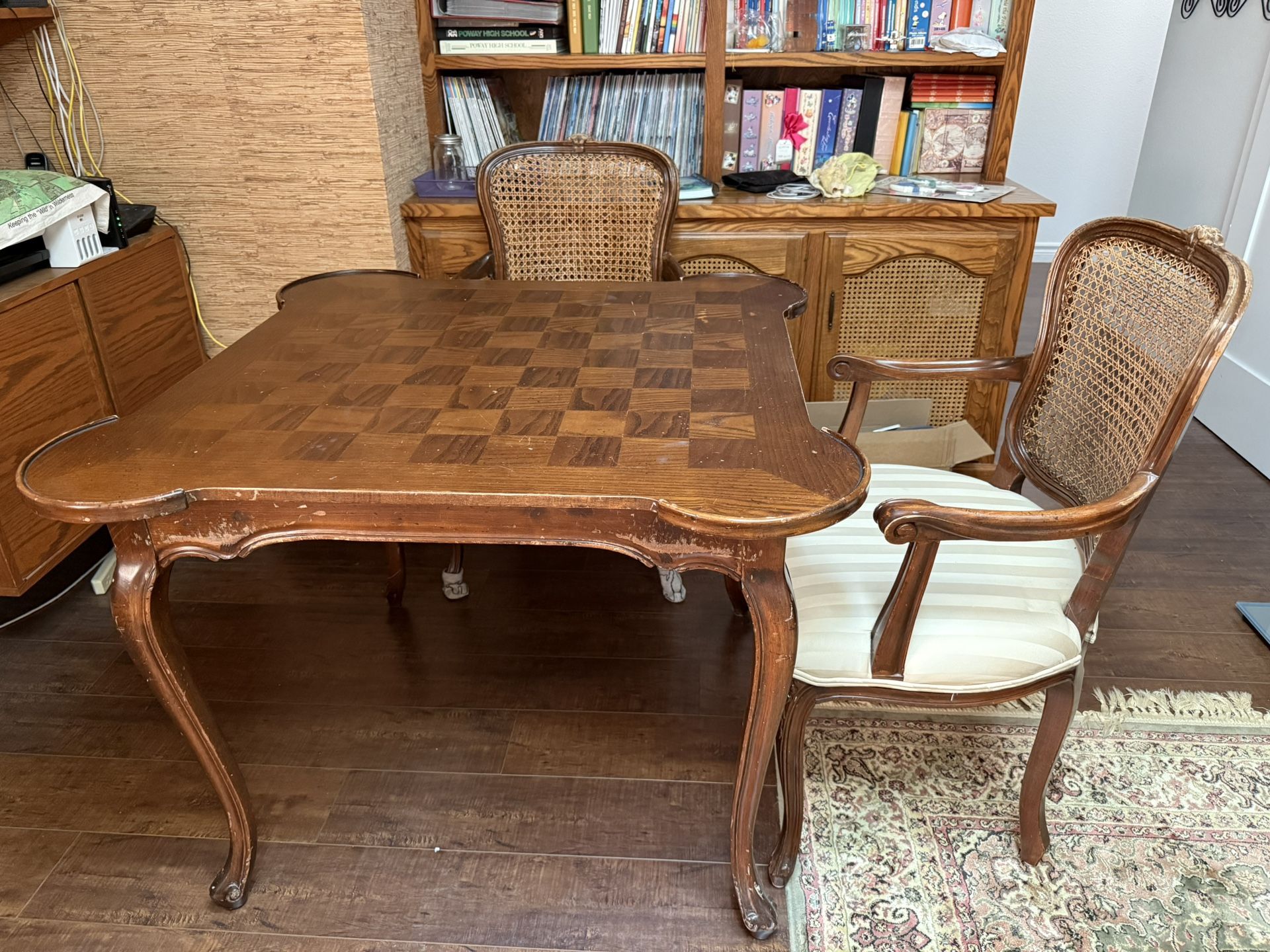 Antique Solid Wood Bridge Playing Table with 4 Chairs