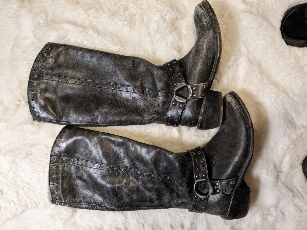 Women's Distressed Genuine Gray Leather Boots Size 5 $35