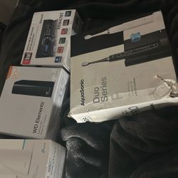 Tooth Brush Set , Deco Be1000 Whole Mesh WiFi Router, WD elements Desk Top , Bluetooth Radio,  Aqua Sonic Duo Pro Series Tooth Brush Set 