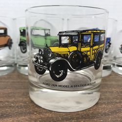 Glasses With Vintage Car Decor, Set Of Five