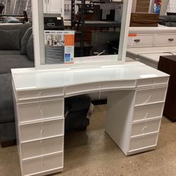 Tresanti Heidi Double Pedestal Vanity Table with Adjustable LED Lighted Mirror