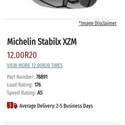 Michelin Stabilx XZM

12.00R20 TIRES

Part#78891

Load Rating:176

Speed Rating:A5

Forklift/4×4/loader