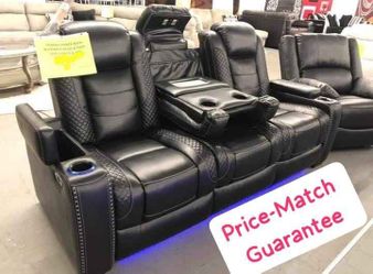 2PC Black leather power recliner sofa set with USB and 