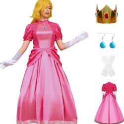 PAINEOMN Princess Dress for Women Halloween Princess Cosplay Costume Crown Earrings Gloves Set Adult Fancy Dress Suit