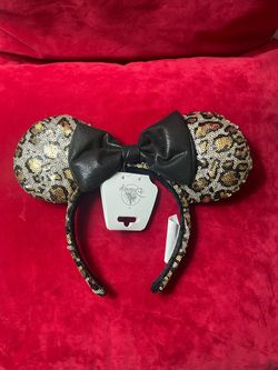 Disney Park Animal Kingdom Leopard Animal Print Sequined Minnie Ears Headband