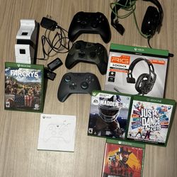Xbox Controllers, Games, 2 Headsets Misc