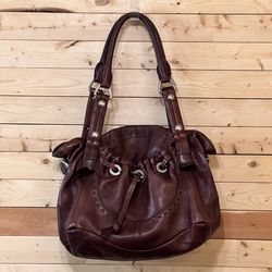 B. Makowsky Brown Leather Silverware Magnetic Closure hobo Shoulder Bag