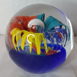 Murano?? Style Multicolor Flower With Lg Bubble In The Center! Art Glass!