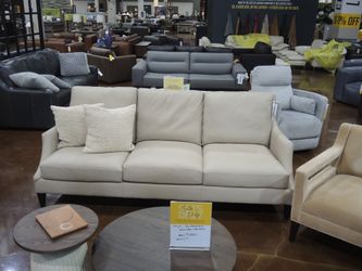 Olivia & Quinn Jane Leather Slope Arm Sofa - Cream | Couch | Living Room Couch