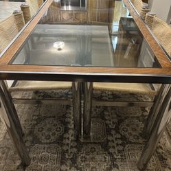 1970s chrome/wood dining table with 4 chairs