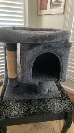 Short cat house with cat hole in bed on top
