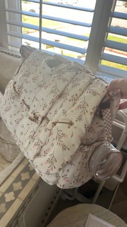 Floral Print Backpack with Gold Hardware