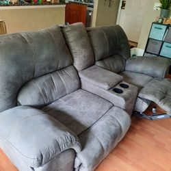 Double Recliner Faux Suede Couch