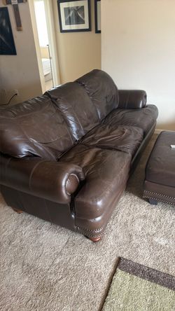 Brown Leather Sofa with Nailhead Trim