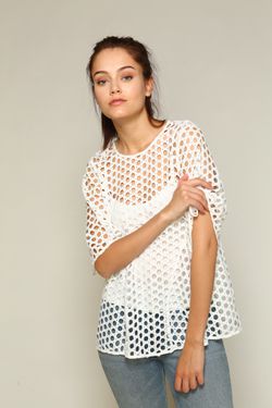 60’s inspired fishnet shirt, with bell sleeves (white)