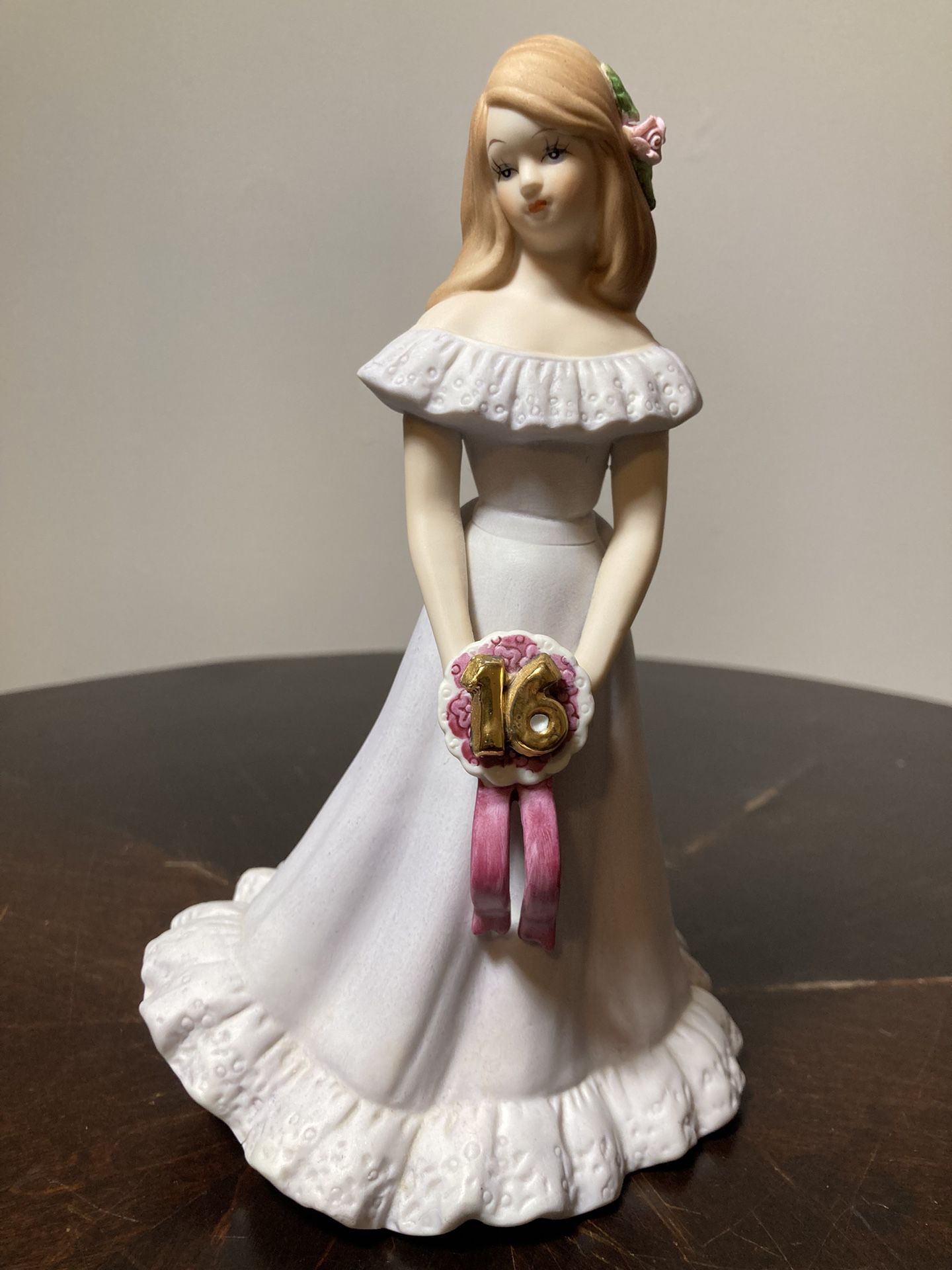 Vtg Growing Up Birthday Girl Agel6 Porcelain Dress Bouquet Figurine 1982 Enesco