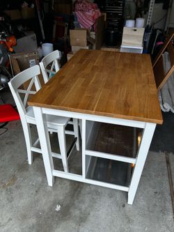 IKEA Kitchen Island + 2 Bar Stools – Wood Top, Moving Sale