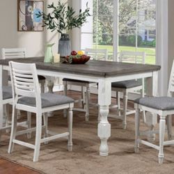 Brand New Antique White & Grey 7pc Counter Height Dining Table Set 