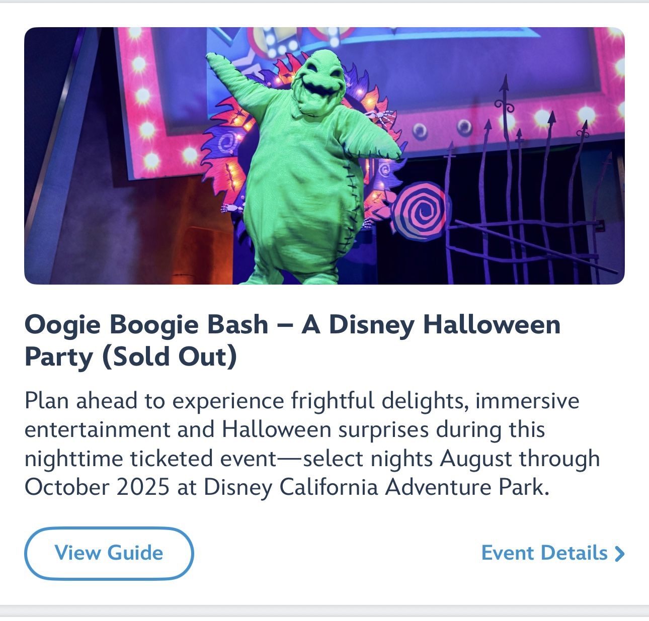 Oogie Boogie Bash Tickets (2) For Sunday 10/26