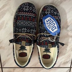 Hey Dude Wally Winter Sweater Fair Isle Slip-On Shoes Navy US 11 EU 44