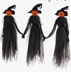 Halloween Decorations Outdoor 3 Pack 5 FT Halloween Pumpkin Witch Decor Holding Hands Witches Halloween Witch Decor with Stake for Yard Lawn Garden Po