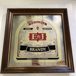 E&J Extra Smooth Brandy Wood Framed Bar Mirror Sign 15"X15" Vintage RARE Liquor