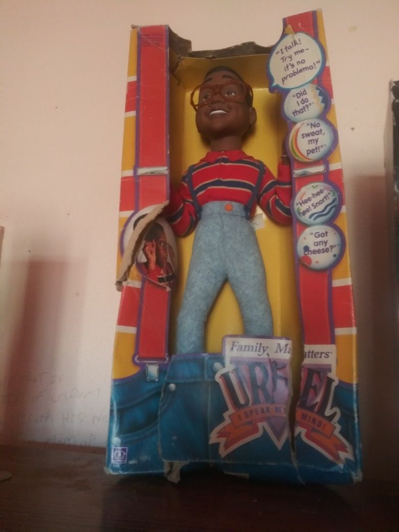 Steve urkel. He talks pull string