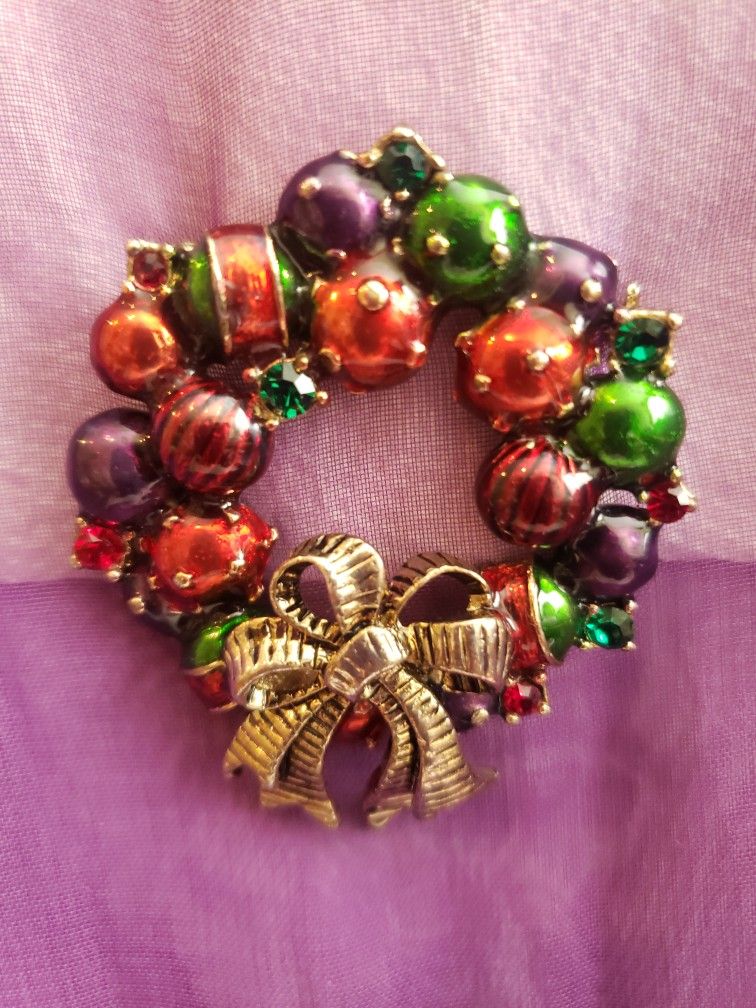  Christmas Rhinestone Brooch Pin Wreath F12