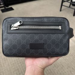 GUCCI GG Supreme Soft Sling Bag Crossbody Black Canvas Leather Italy