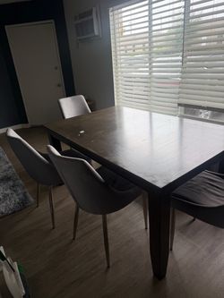 Dark Wood Dining Table with 4 Chairs & Bench