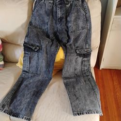 Acid Wash Denim Cargo Pants
