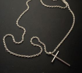 Rope Chain Silver Necklace, Cross Pendant Included (paid $270)