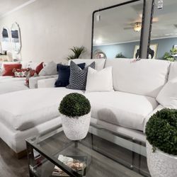 Brand New USA Custom Made Sectional In Snow White Performance Fabric . Seats Firm 2lb High Density Foam