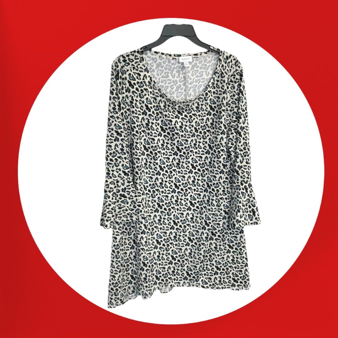 Avenue Beige with Black, Blue, Gray Leopard Print Tunic Top Women Size 20