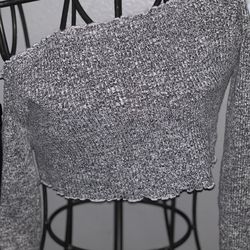 Gray Off-Shoulder Long Sleeve Top