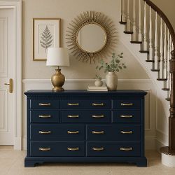 Stunning Bassett Triple Dresser- Heirloom-Quality- Dark Navy/Gold