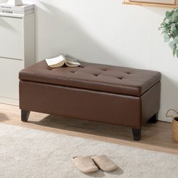 FREE Brown, Faux, Leather Ottoman With Storage Compartment