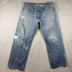 Vintage levis 501xx Light Wash 90s Made In USA Men’s 32x25 Distress stain #3505