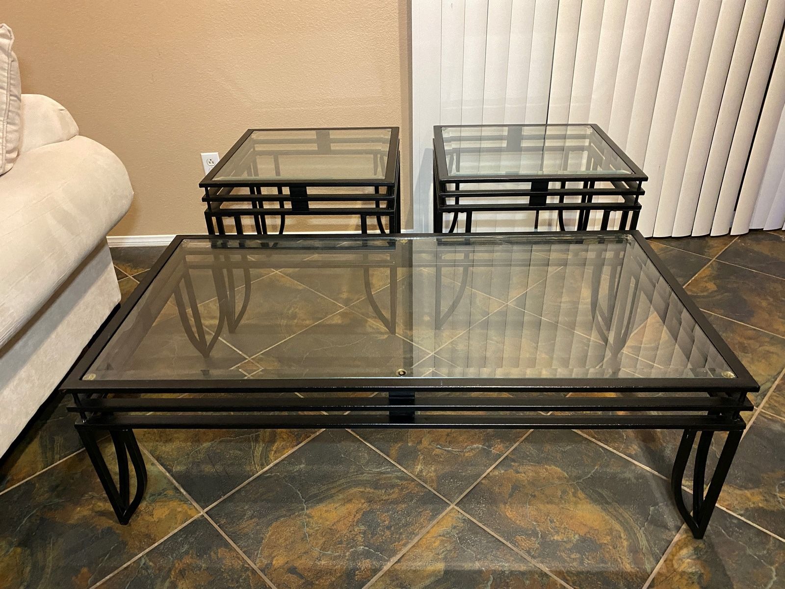Coffee Table & End Table Set Metal & Glass