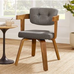 Zouron Wooden Dining Chair, Mid Century Modern Desk Chair No Wheels, Upholstered Accent Armchair with Wood Legs for Living Room Dining Room, 1 Pcs, Gr