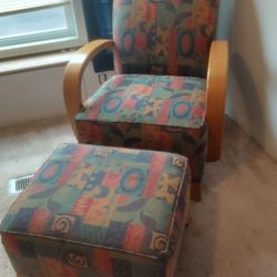 Contemporary Modern Mid Century Deco Accent Club Chair and Ottoman