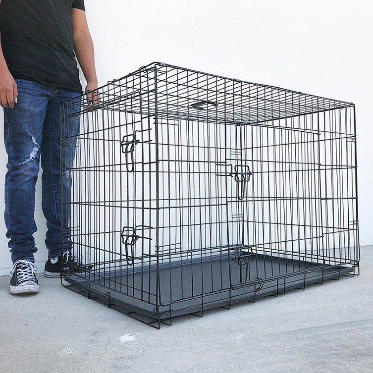 $55 (New in Box) Folding 42” dog cage 2-door pet crate kennel w/ tray 42”x27”x30”